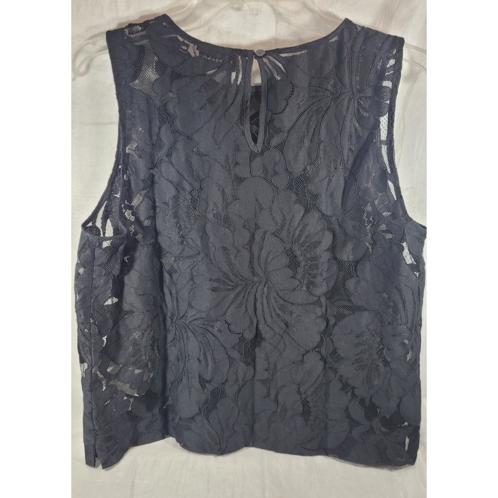 Marella Women's Applique Sheer Netting Lace Floral Tank Top - Black - US 10 - Picture 3 of 5